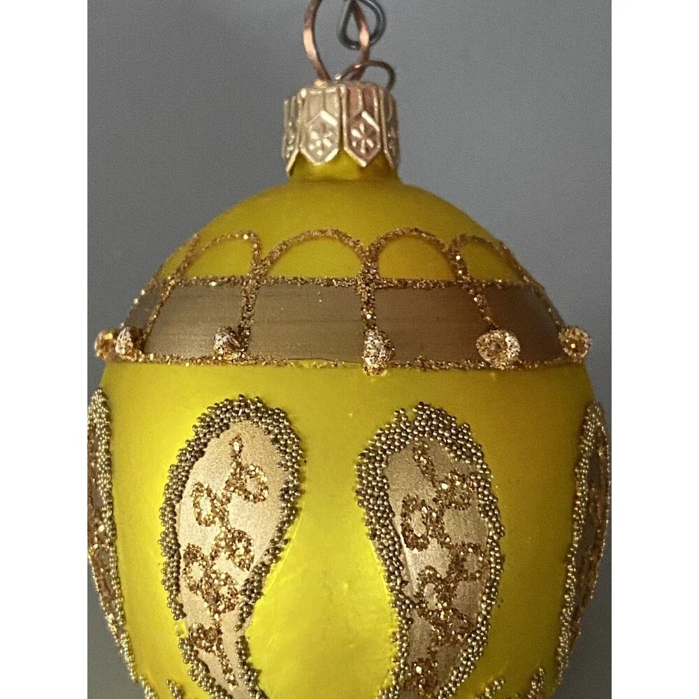 Poland Glass Christmas Ornament Lime Green Gold Glitter Clock Charm Holiday Tree
